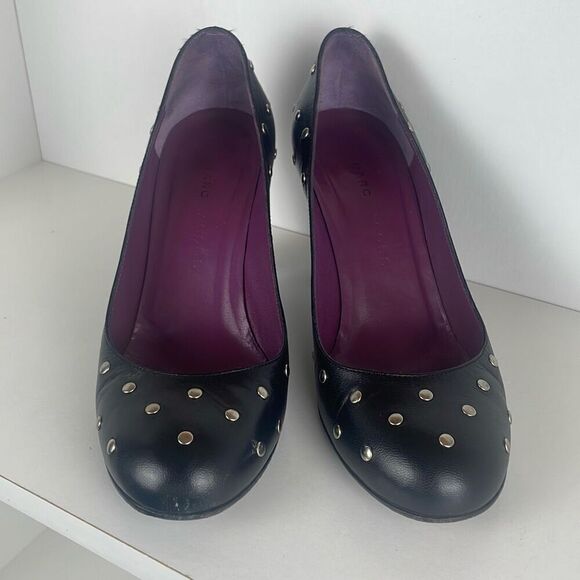 Marc Jacobs Rounded Toe Silver Stud Embellished Heels 37 Black - Picture 3 of 10